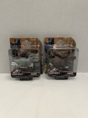 Lot Of 2 Jurassic World Zoom Riders Pullback Power Dinosaur Cars Blue & T-Rex